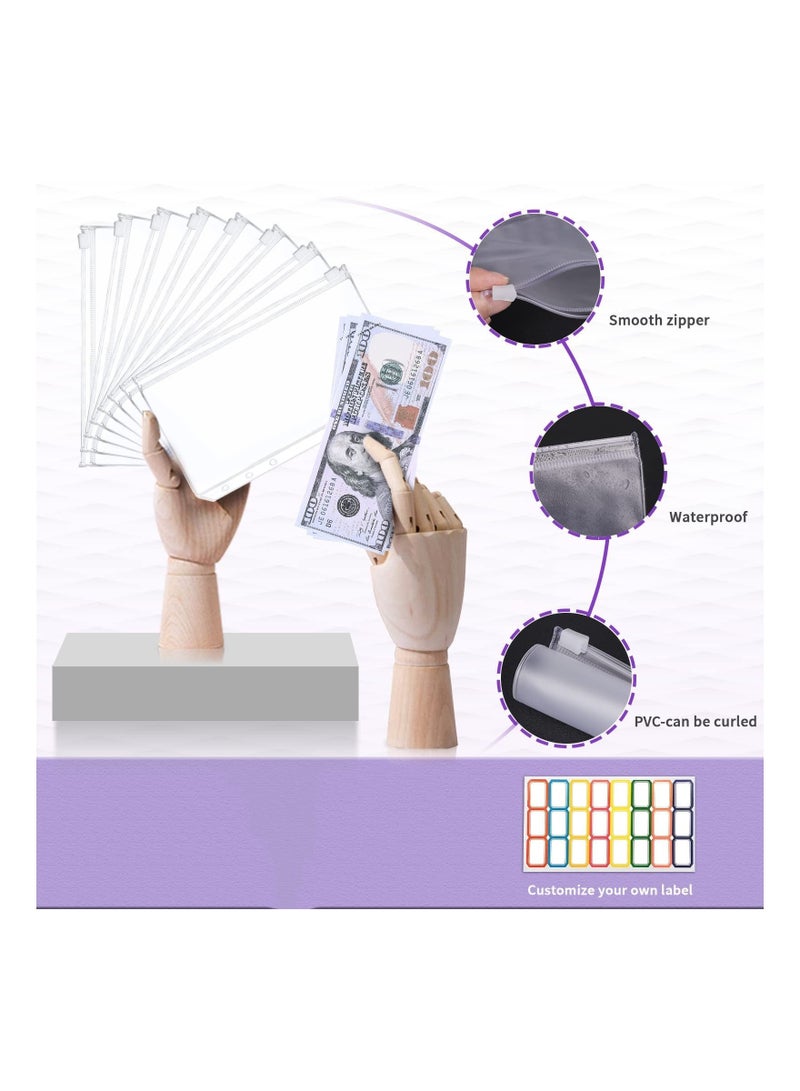 Captaintech Budget Binder with Cash Envelopes, A6 Stitching PU Leather Zipper Envelopes and Sheets, 12pcs for Saving Money, Organizer System - Image 4