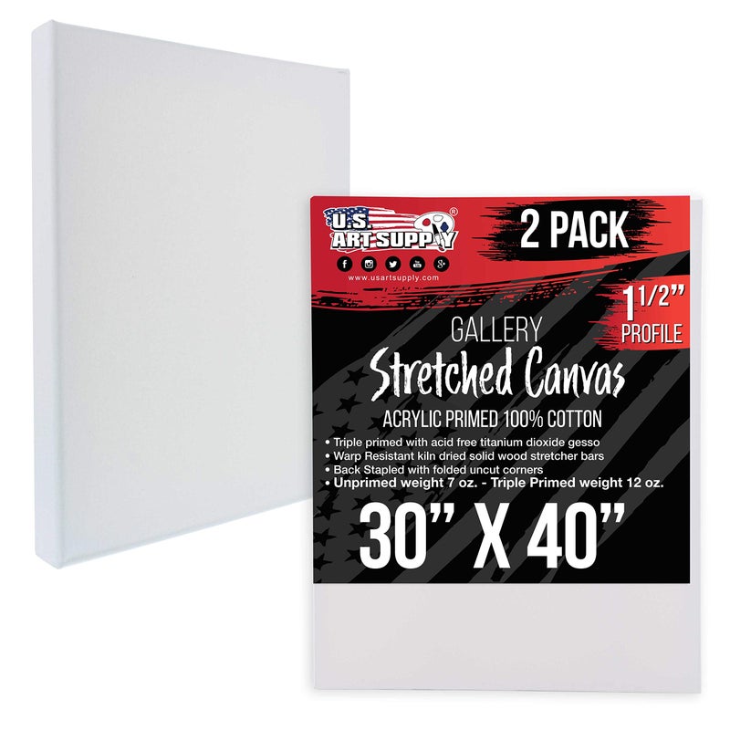 US Art Supply XLarge Stretched Canvas for Painting 30x40 inch Gallery Depth 112 Thick 2Pack  12oz Acrylic Gesso Triple Primed Professional Artist Quality 100 Cotton  Oil Pouring Paint