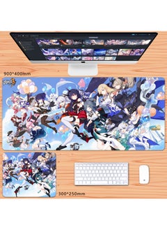 Generic No Overlock Honkai Impact 3 Mouse Pad Extra Large Animation Kiana Dem Lisa Alicia Two-Dimensional Notebook-Color:70x35cm Thickness 3mm-Pattern:Royal Blue Anniversary Picture  - Image 1
