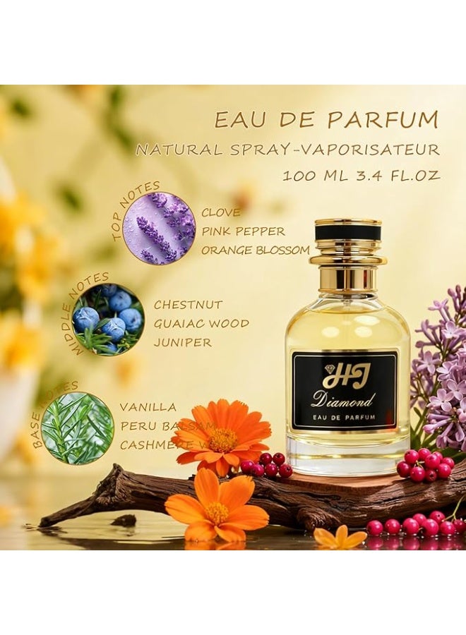 عطر أو دو بارفان للرجال والنساء، 100 مل - عطر يدوم طويلاً مع زجاجة أنيقة بتصميم ماسي، هدية عطرية فاخرة - Image 2