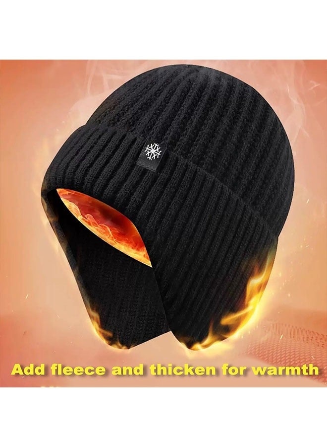 2pcs Mens Winter Knit Beanie with Earflap Neck Warmer Set Outdoor Warm Thermal Knitted Hat with Fleece Lined Skull Cap for women - Image 4