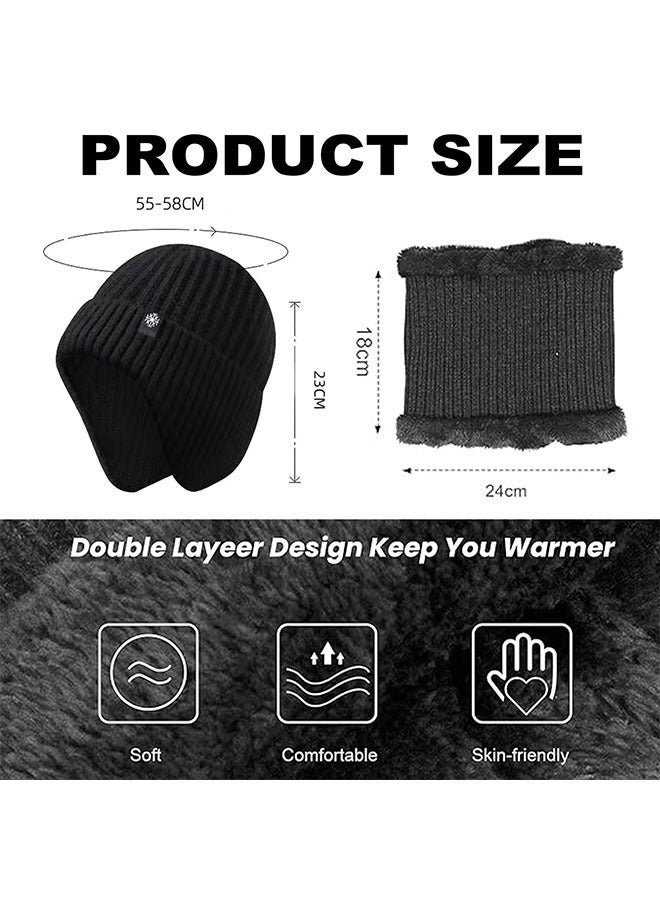 2pcs Mens Winter Knit Beanie with Earflap Neck Warmer Set Outdoor Warm Thermal Knitted Hat with Fleece Lined Skull Cap for women - Image 2