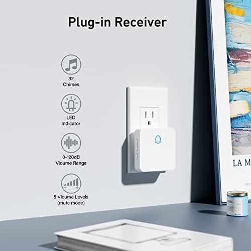 SECRUI Doorbell, 2 Receiver Wireless Doorbell with 1000ft Range, Adjustable Volume, Waterproof Design, Hassle-Free Installation, 32 Melodies, White - Image 2