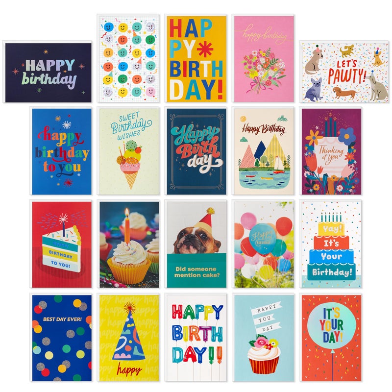 Hallmark Assorted Birthday Cards with Envelopes 20 Card Refill Pack for Organizer Box