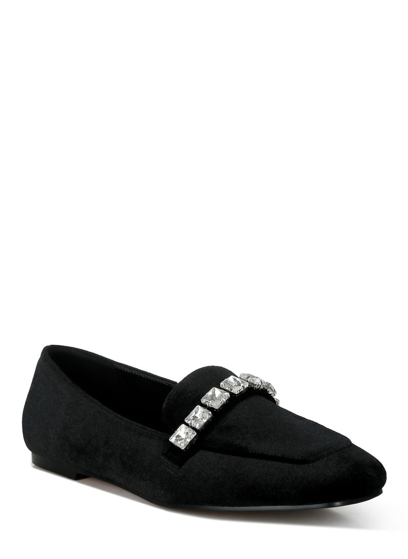 London Rag Velvet Diamante Strap Loafers in Black  - Image 2