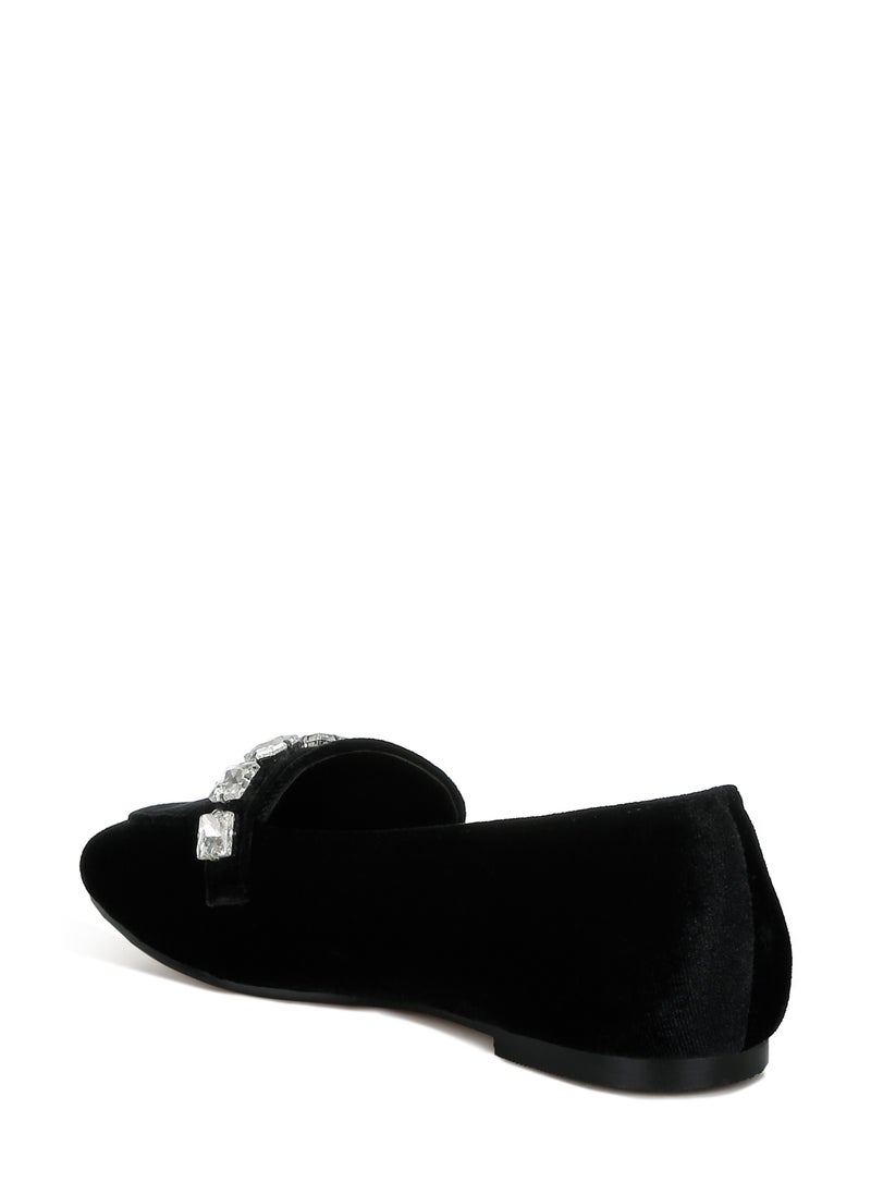London Rag Velvet Diamante Strap Loafers in Black  - Image 3