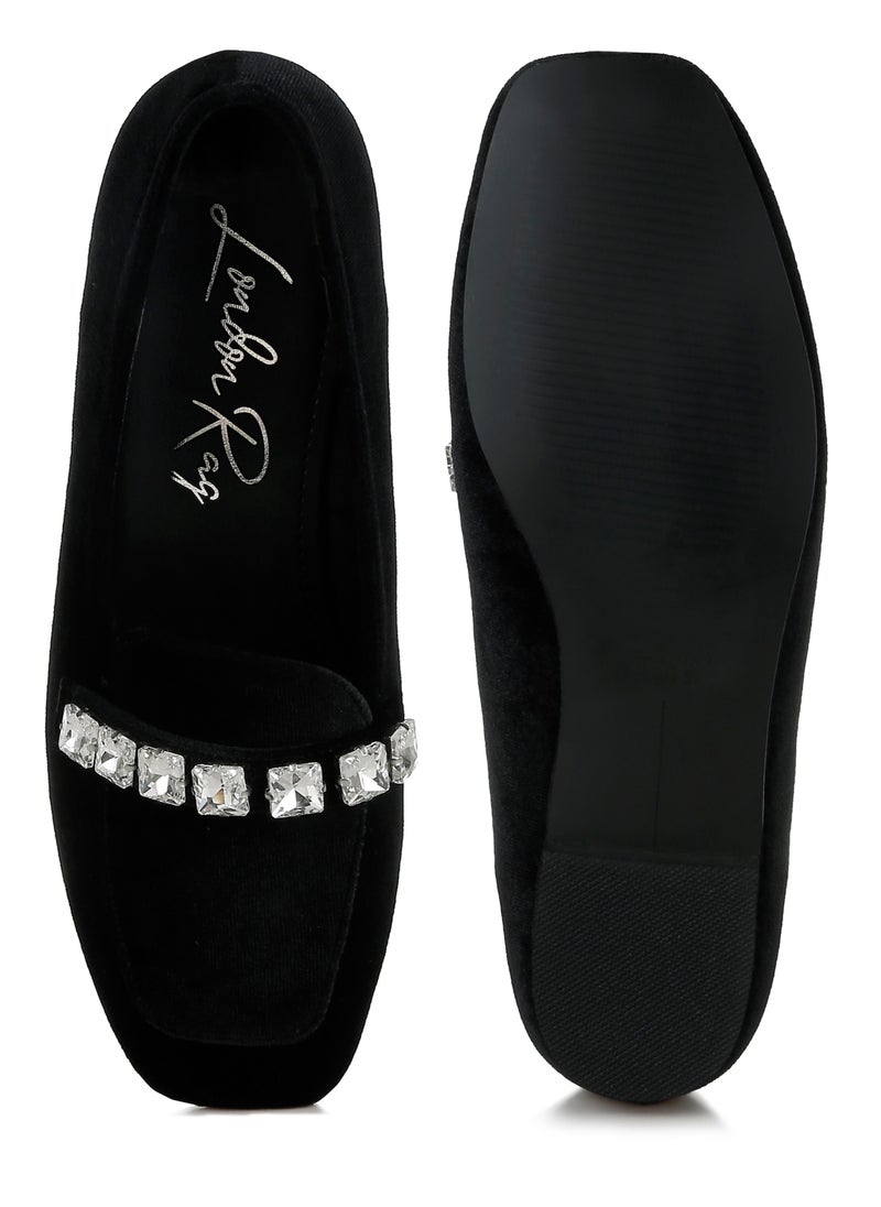 London Rag Velvet Diamante Strap Loafers in Black  - Image 4