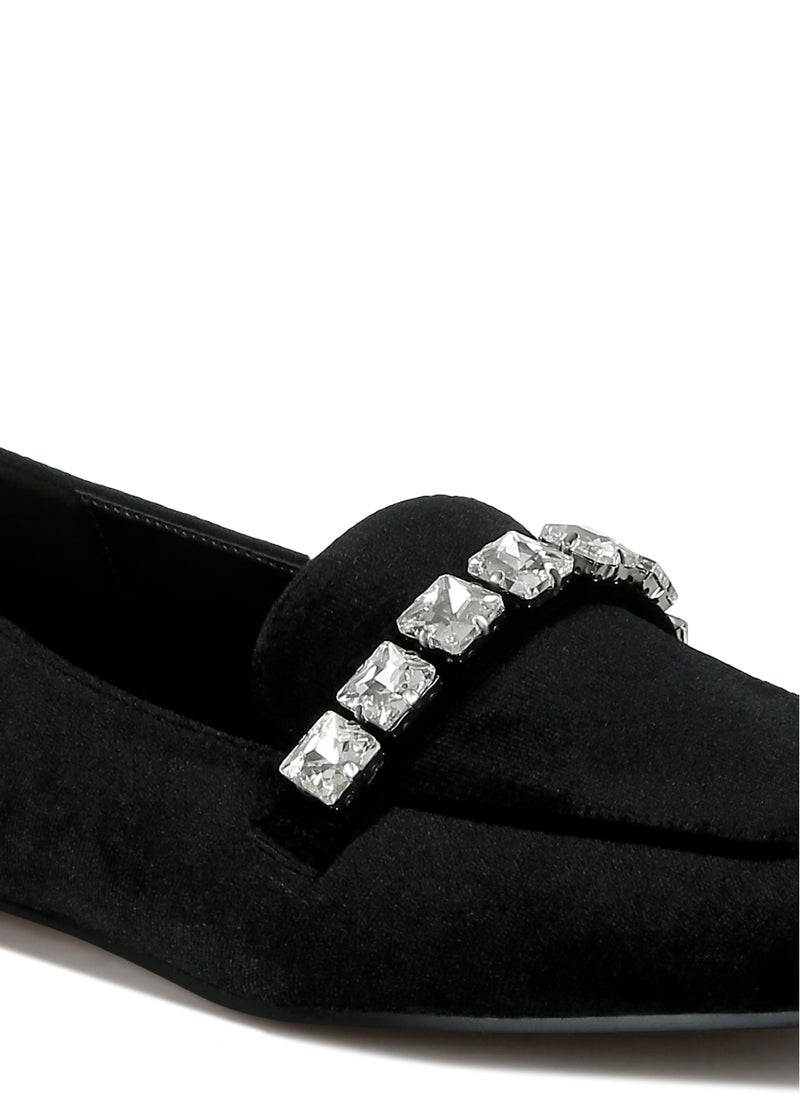 London Rag Velvet Diamante Strap Loafers in Black  - Image 5