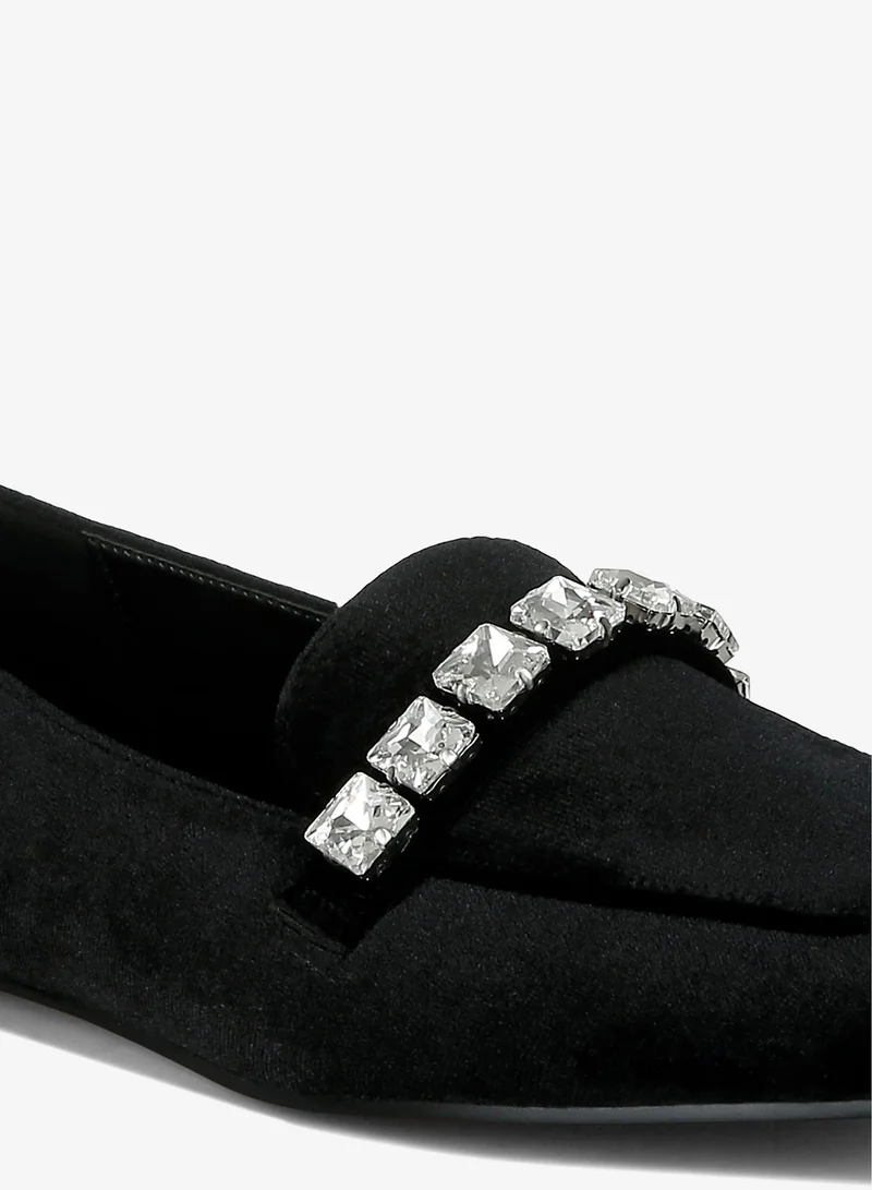 London Rag Black Velvet Diamante Strap Loafers in Black for Women | Best Price UAE