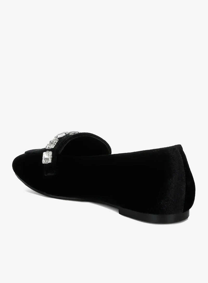London Rag Black Velvet Diamante Strap Loafers in Black for Women | Best Price UAE