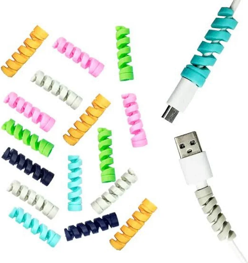 Hane216 Spiral Cable Protector 8 Piece Silicone Set Charging and Headphone Cable Protector Charging Accessory