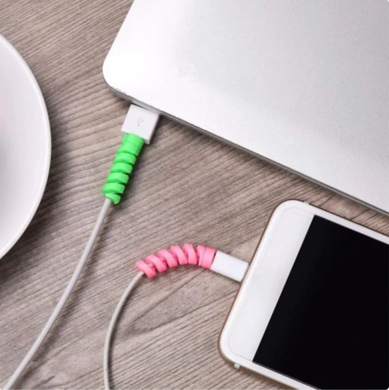 Hane216 Spiral Cable Protector 8 Piece Silicone Set Charging and Headphone Cable Protector Charging Accessory