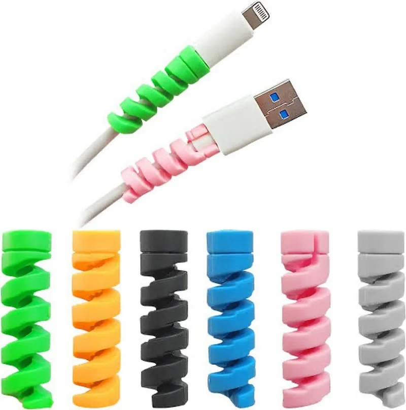 Hane216 Spiral Cable Protector 8 Piece Silicone Set Charging and Headphone Cable Protector Charging Accessory