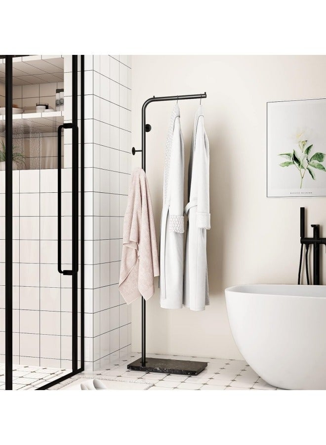 GGEROU Metal Coat Rack with 4 Hooks and Stable Base, Modern Coat Tree with Crossbar, L Shaped Coat Hanger Stand, Free Standing Coat Rack(White) - Image 4