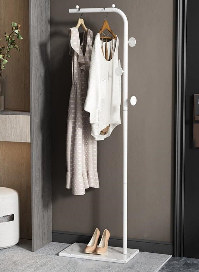 GGEROU Metal Coat Rack with 4 Hooks and Stable Base, Modern Coat Tree with Crossbar, L Shaped Coat Hanger Stand, Free Standing Coat Rack(White) - Image 1