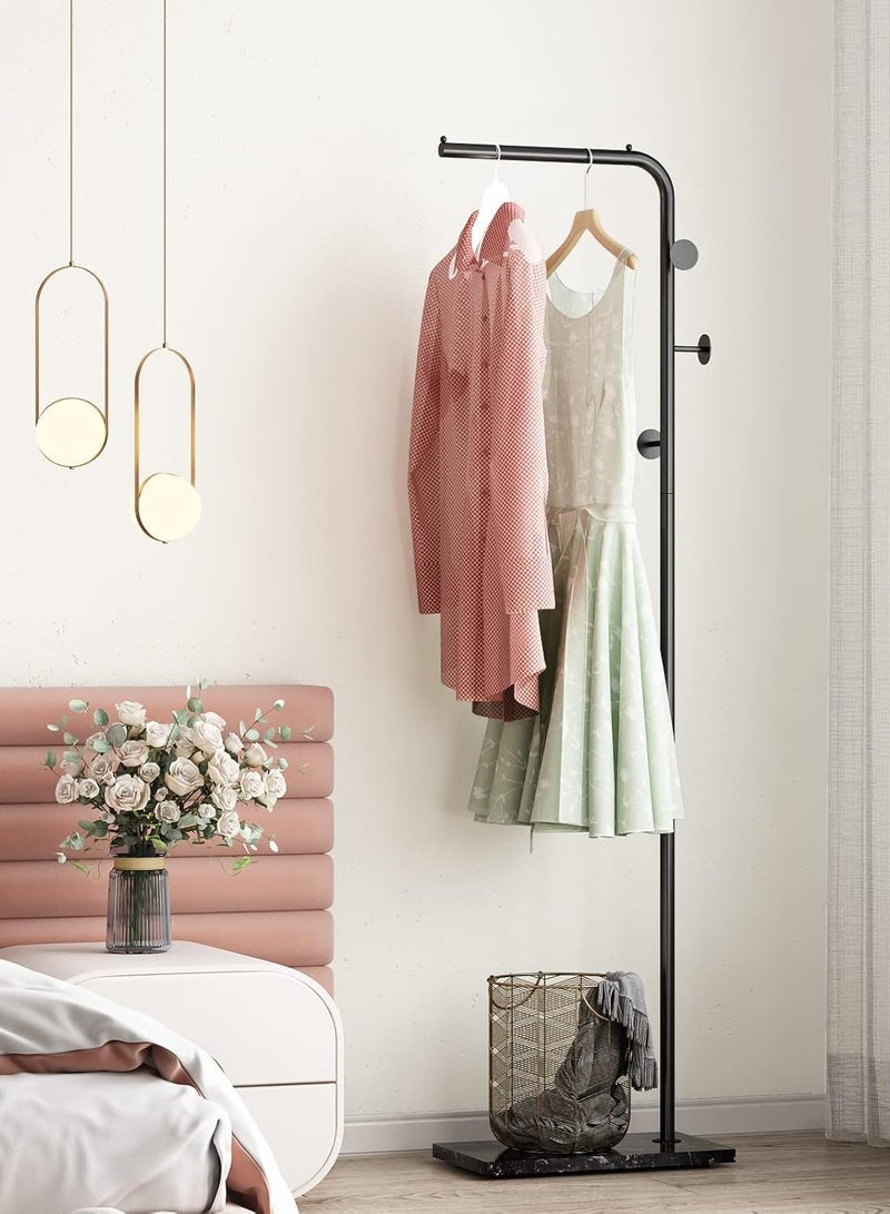 GGEROU Metal Coat Rack with 4 Hooks and Stable Base, Modern Coat Tree with Crossbar, L Shaped Coat Hanger Stand, Free Standing Coat Rack(White) - Image 5