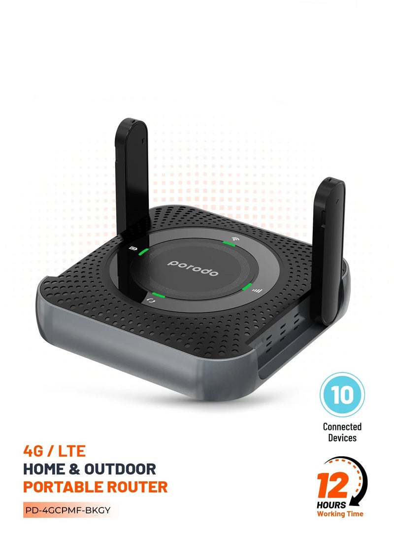 porodo Portable Wi-Fi Router / CPE MiFi 3G/4G / 4000mAh / 10 Connected Devices / Travel /4G / LTE Home & Outdoor Portable Router for Office and Home - Black/Grey  - Image 1