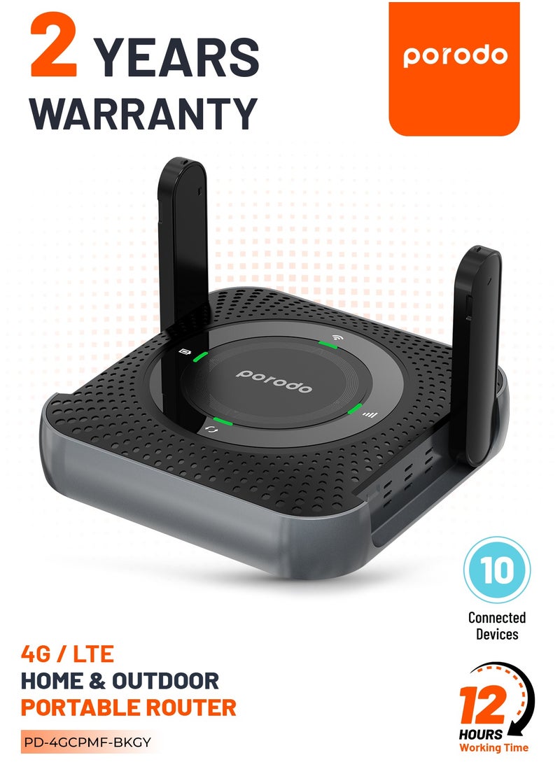 بورودو - جهاز توجيه لاسلكي محمول / جهاز توجيه CPE MiFi 3G/4G / 4000mAh / 10 أجهزة متصلة / جهاز توجيه محمول للسفر / 4G / LTE للمنزل والخارج للمكتب والمنزل - أسود/رمادي - Image 1