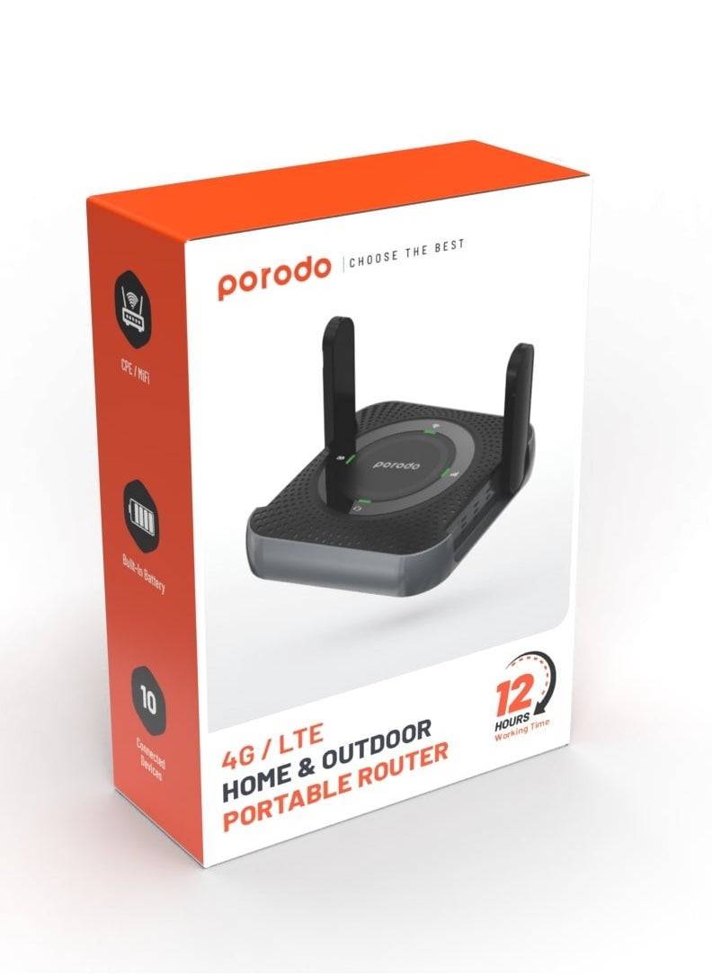 بورودو - جهاز توجيه لاسلكي محمول / جهاز توجيه CPE MiFi 3G/4G / 4000mAh / 10 أجهزة متصلة / جهاز توجيه محمول للسفر / 4G / LTE للمنزل والخارج للمكتب والمنزل - أسود/رمادي - Image 1