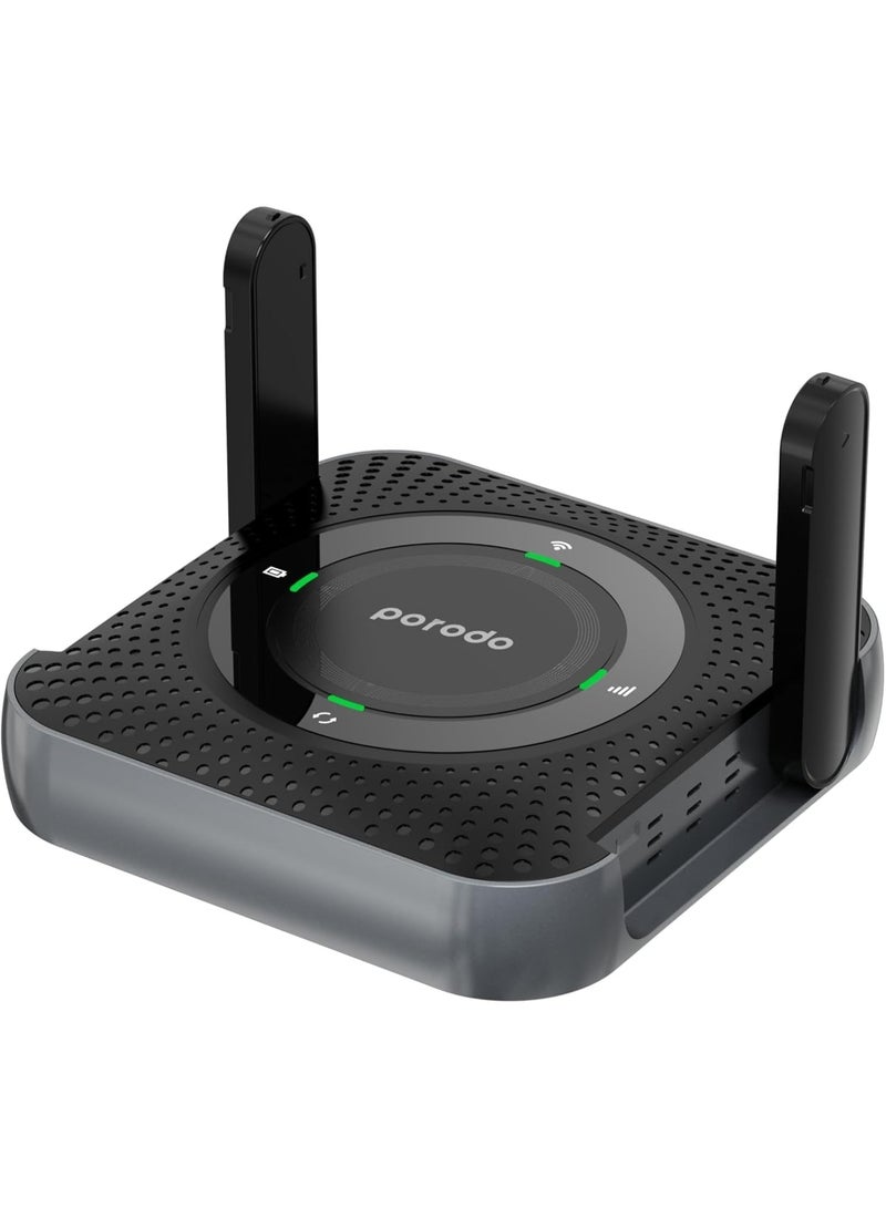 porodo Portable Wi-Fi Router / CPE MiFi 3G/4G / 4000mAh / 10 Connected Devices / Travel / 4G / LTE Home & Outdoor Portable Router for Office and Home - Black/Grey - Image 1