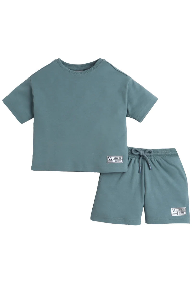 victor and jane "Boys Cotton Interlock Tee & Shorts Set – Sage Green "