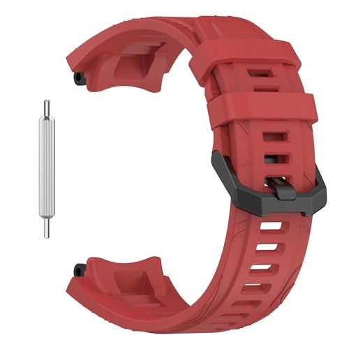 T TECLUSIVE Soft Silicone Strap Band Compatible with Amazfit T-Rex 3 | Adjustable Silicone Rubber Band with Installation Tool for T Rex 3 (Red) - Image 1