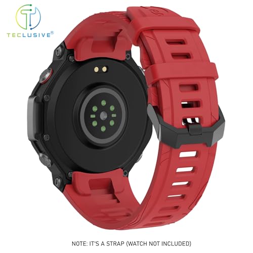 T TECLUSIVE Soft Silicone Strap Band Compatible with Amazfit T-Rex 3 | Adjustable Silicone Rubber Band with Installation Tool for T Rex 3 (Red) - Image 5