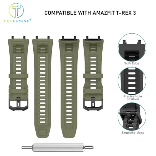 T TECLUSIVE Soft Silicone Strap Band Compatible with Amazfit T-Rex 3 | Adjustable Silicone Rubber Band with Installation Tool for T Rex 3 (Red) - Image 3