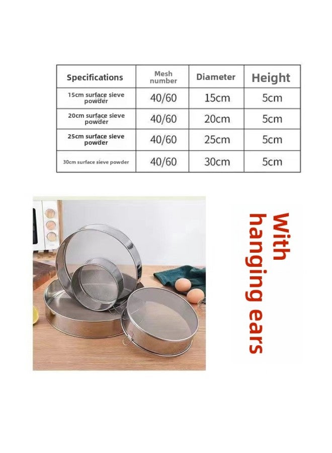 Flour Sieve Sieve Ultra-fine Filter Screen Household Stainless Steel Screen Baking Tool Handheld 60 Mesh Powder Sifter-Specifications:60 Days Thinner - White Noodles Insect/baked Flour-Color:Diameter 24.9cm [large Size - With Hanging Ring]  - Image 1