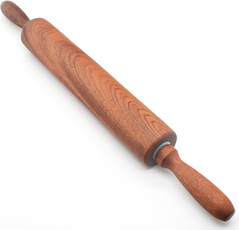 TUSIWIT Classic Sapele Wooden Rolling Pin With Handles,Wood Baking Roller （17''L x 1.77"W) - Image 1