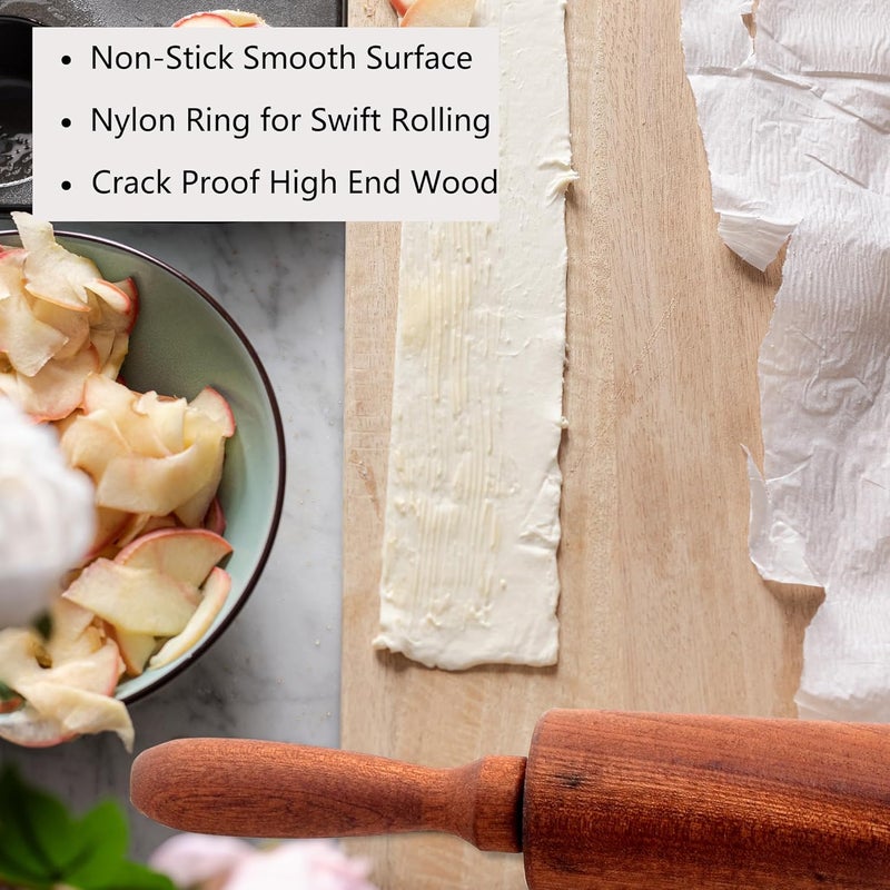 TUSIWIT Classic Sapele Wooden Rolling Pin With Handles,Wood Baking Roller （17''L x 1.77"W) - Image 2