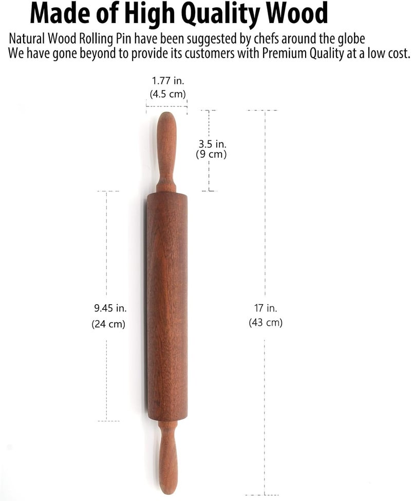 TUSIWIT Classic Sapele Wooden Rolling Pin With Handles,Wood Baking Roller （17''L x 1.77"W) - Image 5