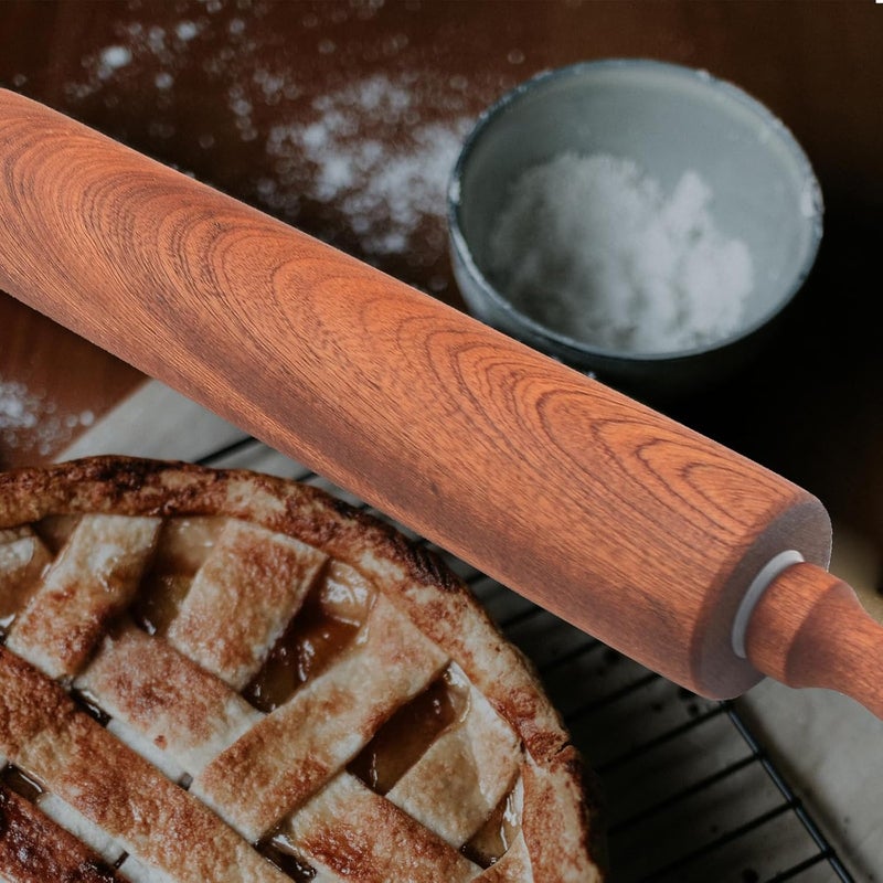 TUSIWIT Classic Sapele Wooden Rolling Pin With Handles,Wood Baking Roller （17''L x 1.77"W) - Image 4
