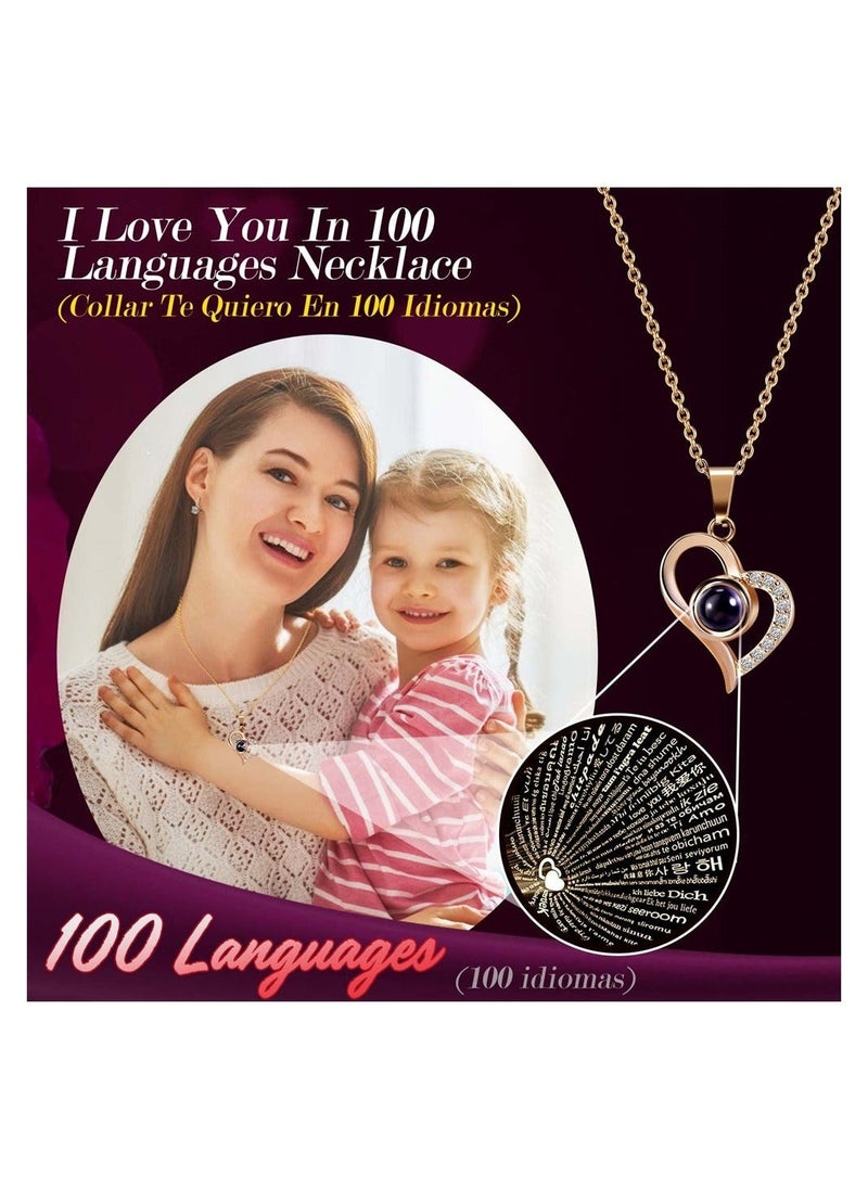 Generic Preserved Purple Rose Moss Bear Gifts Set with I Love You 100 Languages Necklace for Women Mom Wife Girlfriend  - Image 2