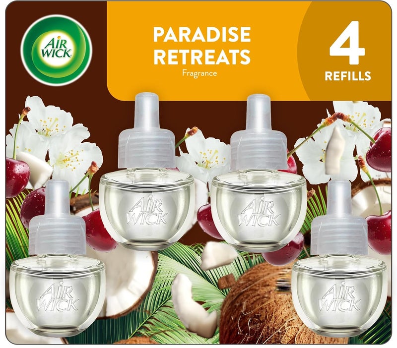 Air Wick عبوة إعادة تعبئة زيت معطر، مشبعة بالزيوت الأساسية، معطرات جو قابلة للتوصيل للمنزل، ملاذ الجنة، 4 قطع - Image 1