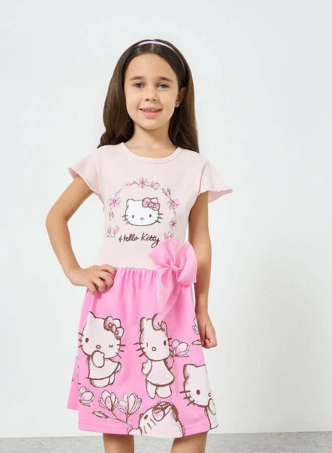 Styli Girls Pink Hello Kitty Dress with Bow Detail