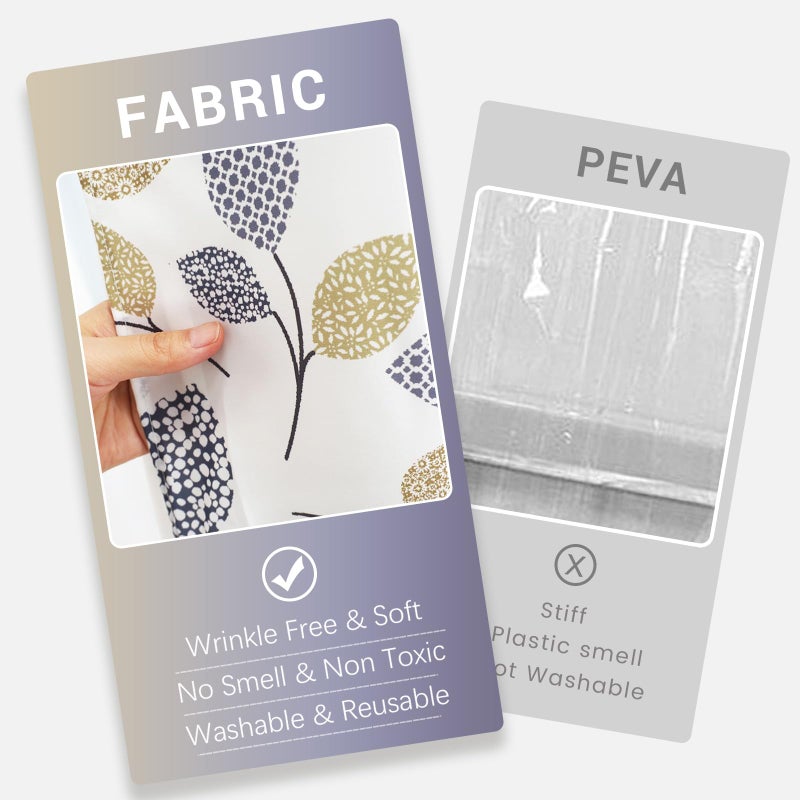 VIUOON No Hook Shower Curtain with Snap-in Fabric Liner Set, Double Layers Heavy Duty Fabric Small Leaf Pattern Bathroom Curtain with See Through Top, Hotel Grade, Machine Washable, 71Wx74L - Image 4