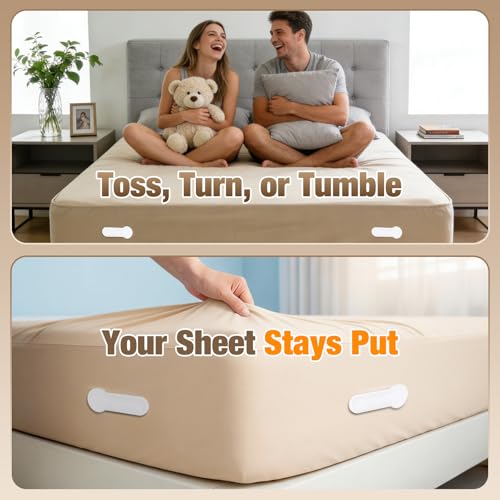 HOUSE AGAIN Sheet Holders for Corners, Easy One-Time Installation Fitted Sheet Fasteners for Full & Queen Beds – Heavy Duty Lock Sheet Holders Keep Sheets Firm & Tight, No More Loose Bedding (White) - Image 3
