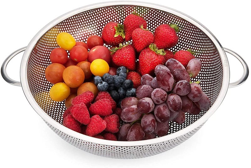 AMULAKH Rice Fruits Vegetable Basket Noodles Pasta Washing Bowl and Strainer for Storing and Straining Washing Bowl Drainer Colander Mixing BowlSteamerRice StrainerWasher Stainless Steel - Image 2