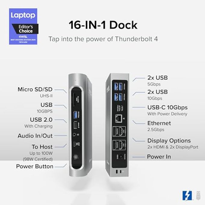 Plugable 16-In-1 Thunderbolt 4 Dock  Dual 4K Monitors For M4 Macbook Air/Pro, 100W Charging, 2X Hdmi, 2X Displayport, 2.5G Ethernet, 7X Usb, Microsd/Sd Card Reader, Audio, Windows & Usb4 Compatible - Image 5