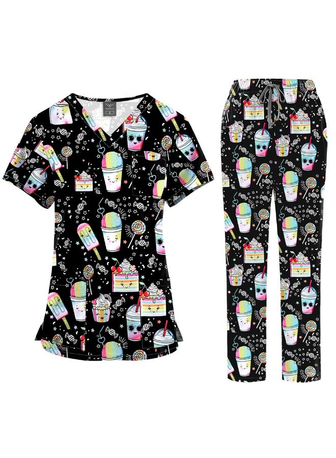 NIBEMINENT Surgical Uniforms Women Printed Medical Scrub Set Beauty Salon Workwear Pet Clinical Scrubs Top + Pant Doctor Nursing Tunic Suit - Image 1
