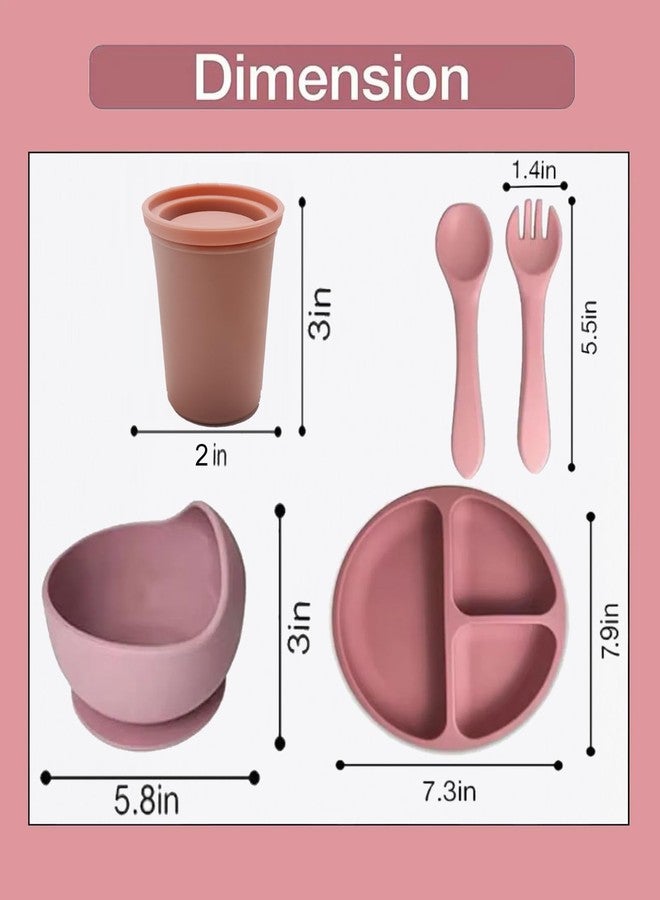 Sparkle Joy Baby Feeding Set, Silicone Tableware Kit for Baby, Bowl, Fork, Spoon, Suction Plate & Tumbler for Baby (Dusty Pink) (Peach) - Image 3