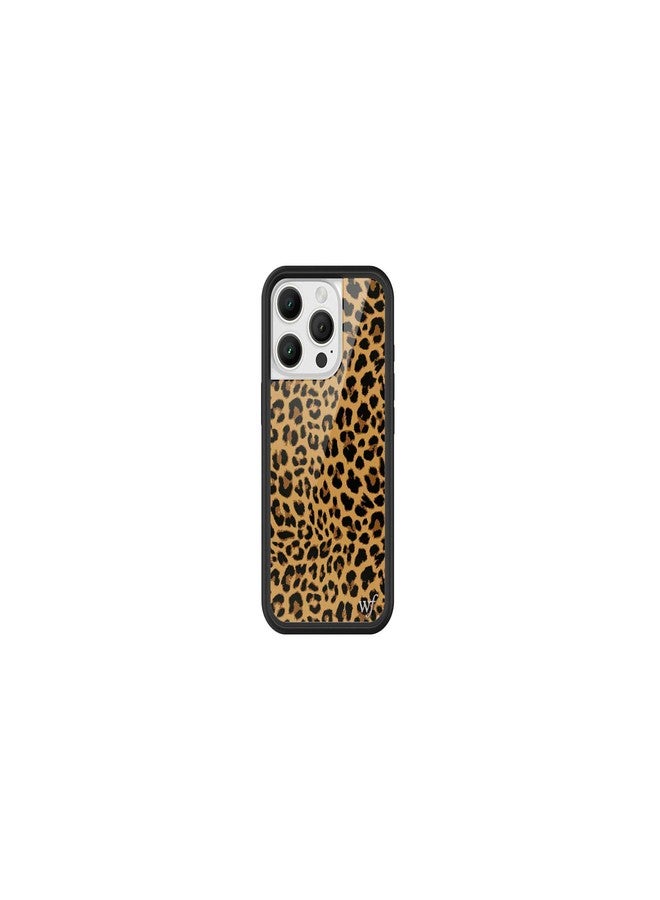 Wildflower Cases - Meow, Compatible with Apple iPhone 16 Pro | Leopard Animal Brown Black Spots Cute Trendy - Protective Black Bumper, 4ft Drop Test Certified, Women Owned Small Business - Image 1