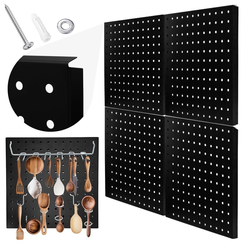 Socpuro 4 Pack Metal Pegboard Panels 12x12 Pegboards Wall Organizer with for Walls Home Garage Tool Storage Office Organization Craft Room WorkbenchBlack - Image 2