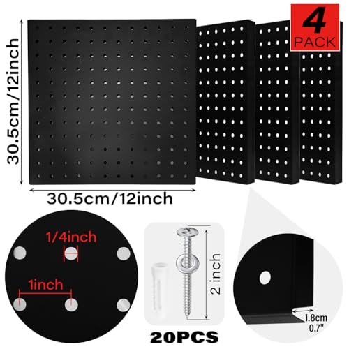 Socpuro 4 Pack Metal Pegboard Panels 12x12 Pegboards Wall Organizer with for Walls Home Garage Tool Storage Office Organization Craft Room WorkbenchBlack - Image 3