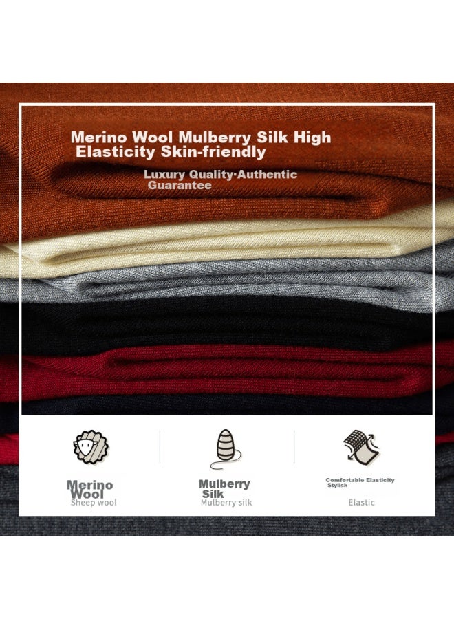 Montagut New Year Greeting Men's Knit Sweater With Mulberry Silk And Wool, Casual Pullover, Wine Red , XL - Image 2