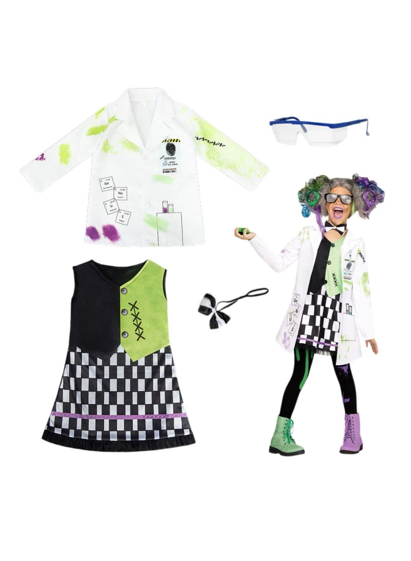 Home Smart Mad Girl Scientist Costume Scientist Suit 4pcs Scientist Dress with Accessories for Kids School Cosplay - Image 1