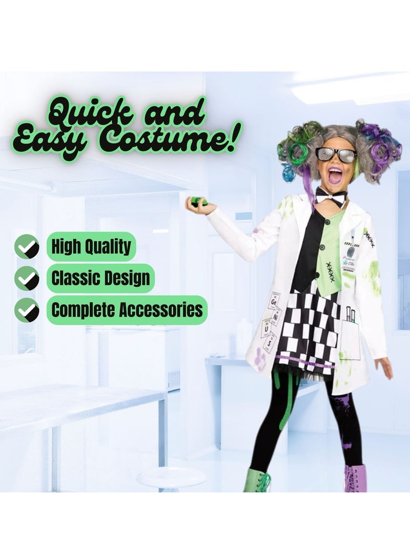 Home Smart Mad Girl Scientist Costume Scientist Suit 4pcs Scientist Dress with Accessories for Kids School Cosplay - Image 4