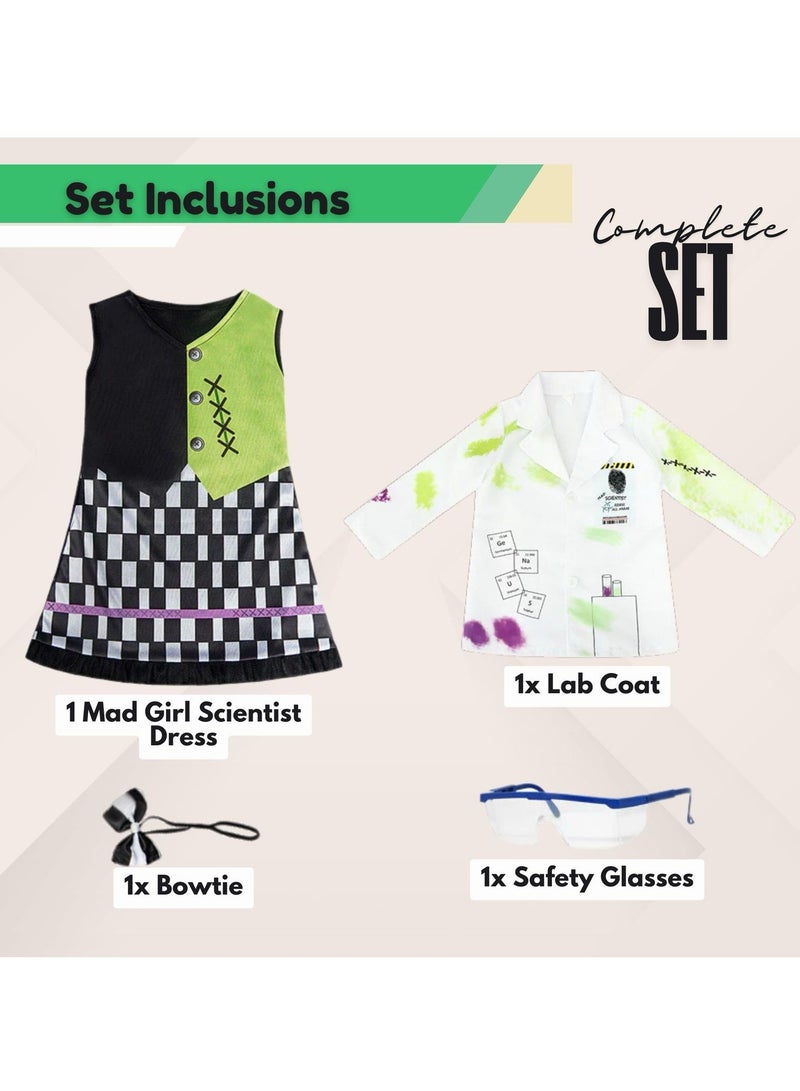 Home Smart Mad Girl Scientist Costume Scientist Suit 4pcs Scientist Dress with Accessories for Kids School Cosplay - Image 3