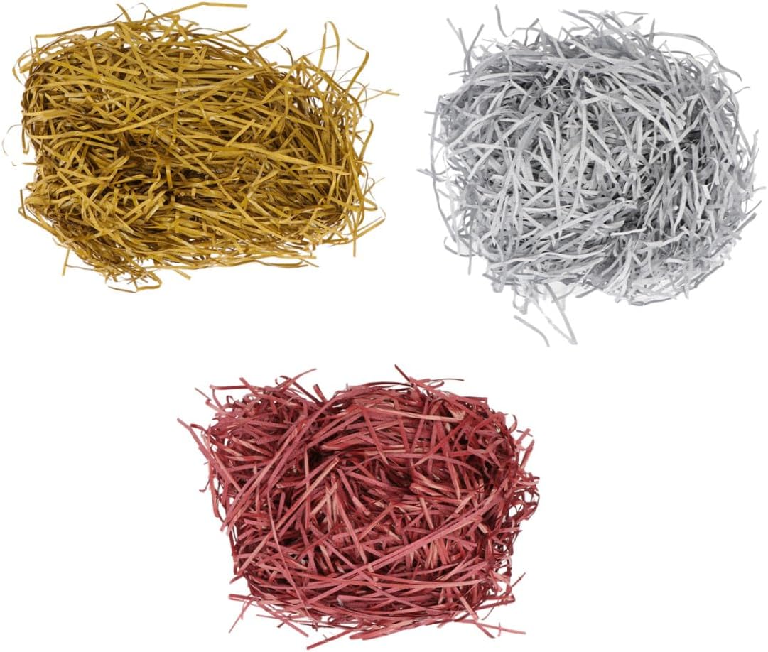 Uonlytech Shiny Crinkle Cut Paper Shred 3pcs Wedding Box Filler Silver Gold Burgundy, Decorative Shredded Paper for Candy Boxes and Wedding Filling Random Color